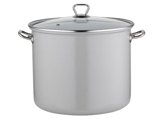 Garnek emaliowany wysoki gładki szary z pokrywką 28 cm 14 l