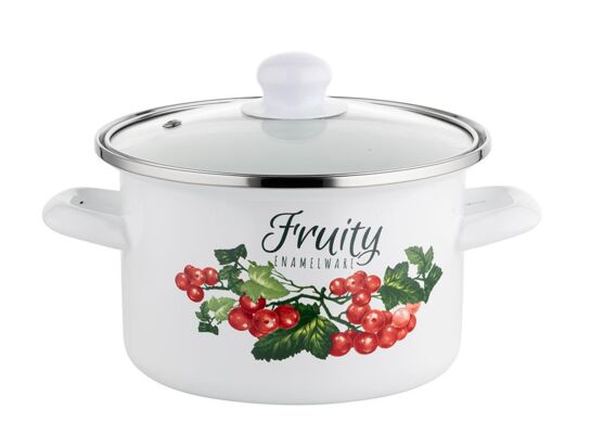 Garnek emaliowany prosty KALINA z pokrywką 16 cm 2 l