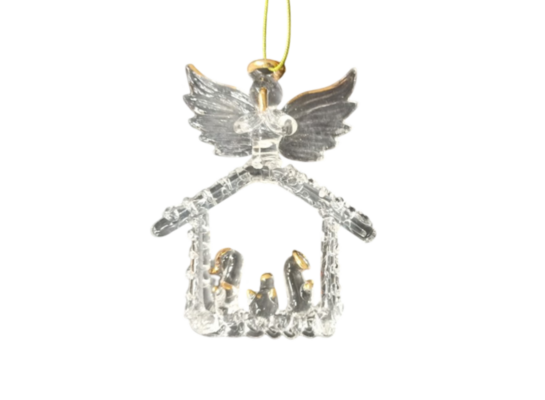 Zawieszka szklana szopka 9 cm transparentny