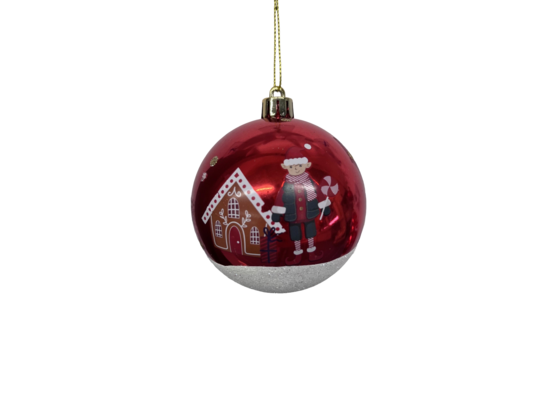 Bombka plastikowa dekorowana 8 cm biało-czerwony