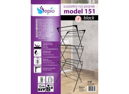 Suszarka stojąca model 151 59,5 x 52,5 x 130,5 cm czarny
