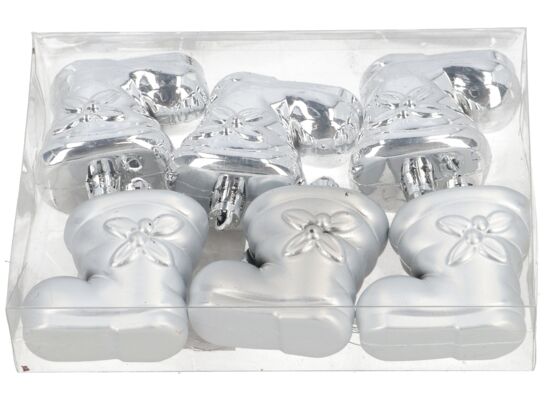 Bombka plastikowa but 16 x 4 cm 6 sztuk czerwony / złoty / srebrny