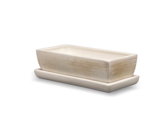Donica ceramiczna Kaktusiarka Kwadrat Mały z podstawką R0123 29,5 x 13,5 cm beżowy