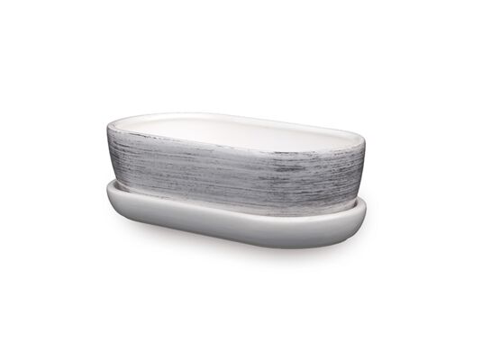 Donica ceramiczna Kaktusiarka 1 z podstawką J1536 27,5 x 12,5 cm biały z czarnym