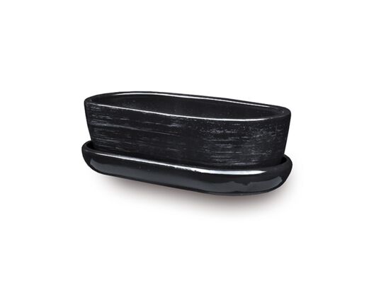 Donica ceramiczna Kaktusiarka 1 z podstawką J1432 27,5 x 12,5 cm czarny ze srebrem