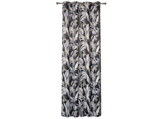 Zasłona z kółkami CANNA 135 x 260 cm, czarna/liście