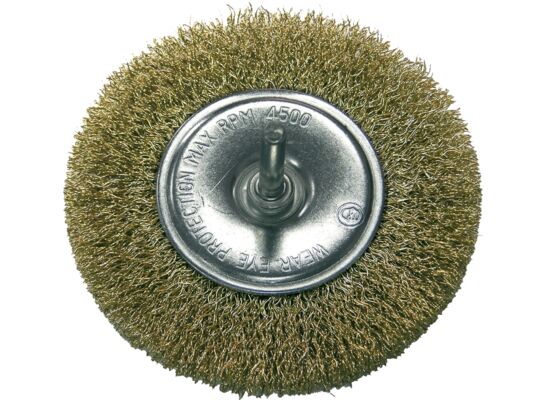 Szczotka tarczowa druciana stalowa mosiądz fi 75 mm trzpień 6 mm Proline