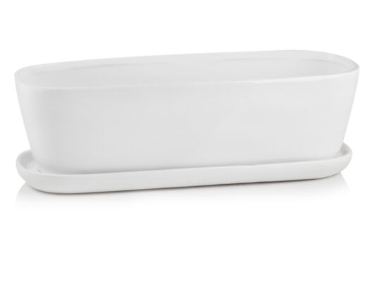 Podłużna donica z podstawkiem biała 11 cm