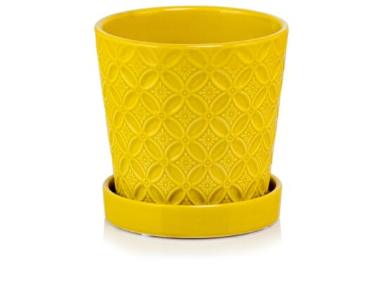 Donica ceramiczna z podstawkiem musztardowa 15 cm