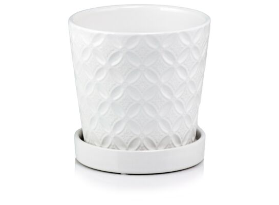 Donica ceramiczna z podstawkiem biała 15 cm