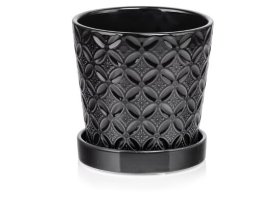 Donica ceramiczna z podstawkiem czarna 15 cm