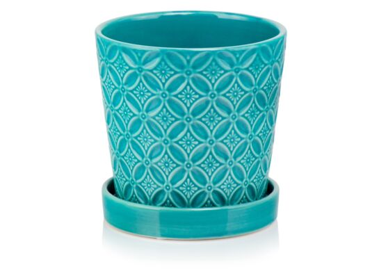Donica ceramiczna z podstawkiem turkusowa 15 cm