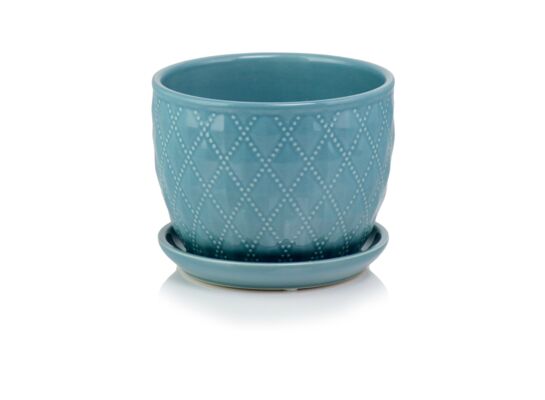 Donica ceramiczna z podstawkiem niebieska 13 cm