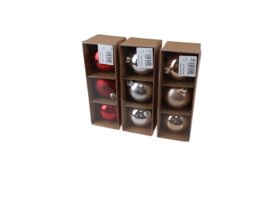 Bombka szklana 8 cm 3 sztuki czerwony / złoty / srebrny