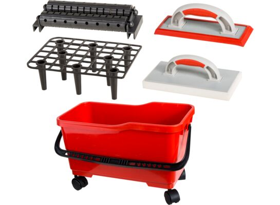 Komplet glazurniczy wiadro 22 l kratka rolki 4 kółka paca z gumą paca z gąbką PROLINE
