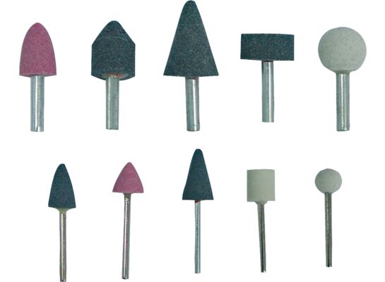 Kamienie szlifierskie z trzpieniami 6 oraz 3 mm komplet 10 sztuk