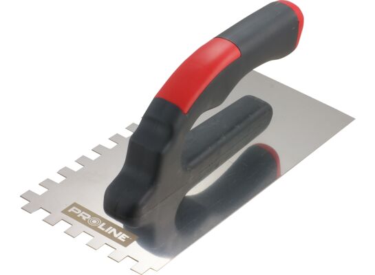 Paca nierdzewna 270 x 130 mm ząb 4 x 4 rączka plastikowa otwór PROLINE