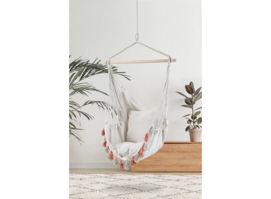 Fotel brazylijski chwosty z 2 poduszkami 100 x 130 cm kremowo-pomarańczowy