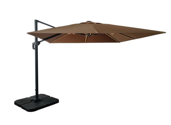 Parasol ogrodowy boczny z oświetleniem LED 300 cm szary