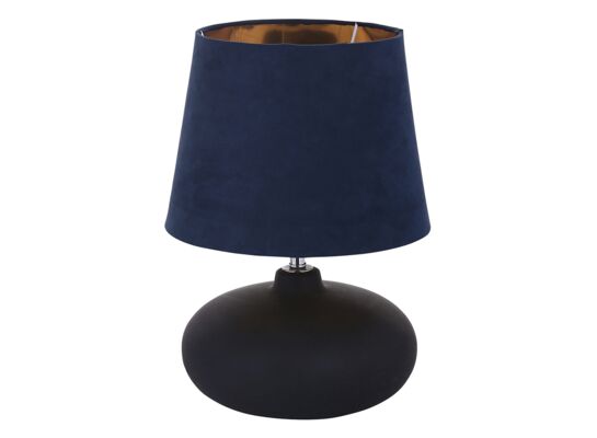 Lampa stołowa z czarną podstawą ceramiczną 21 x 30cm i kloszem granatowo-złotym