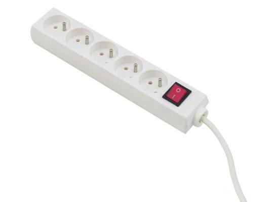 Przedłużacz 5 gniazd 3 m z uziemieniem i wyłącznikiem biały