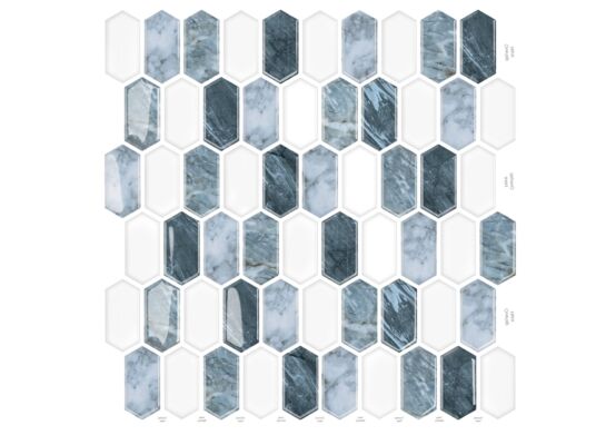 Płytka samoprzylepna heksagon marmur niebiesko-biały 3D-1254 30,5 x 30,5 cm 4 szt.