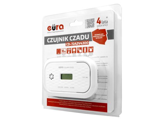 Czujnik czadu bateryjny CD-72A2v4300 - LCD 10 lat żywotności sensora wolnostojący certyfikat laboratoryjny