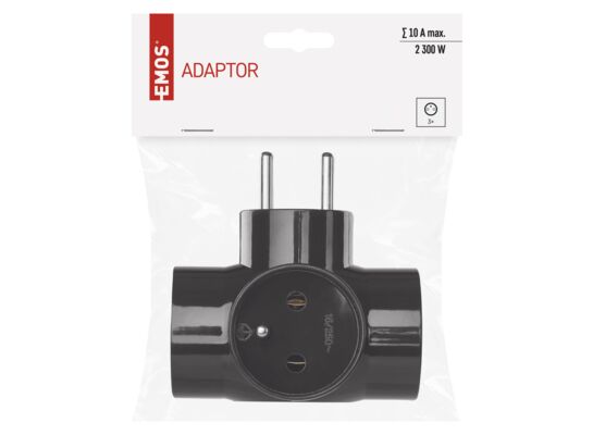 Rozgałęźnik 3 x z uziemieniem czarny P0030