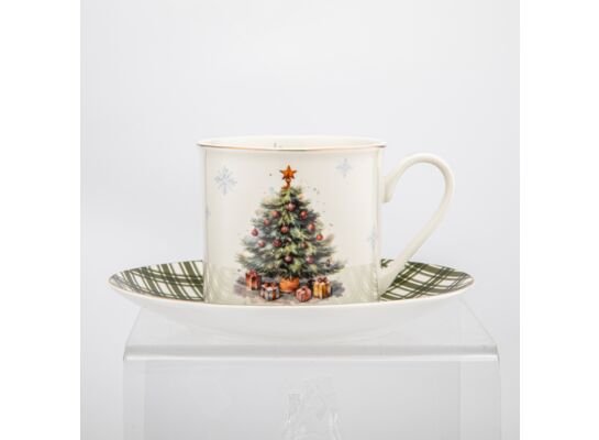 Filiżanka ze spodkiem choinka zielona krata 220 ml