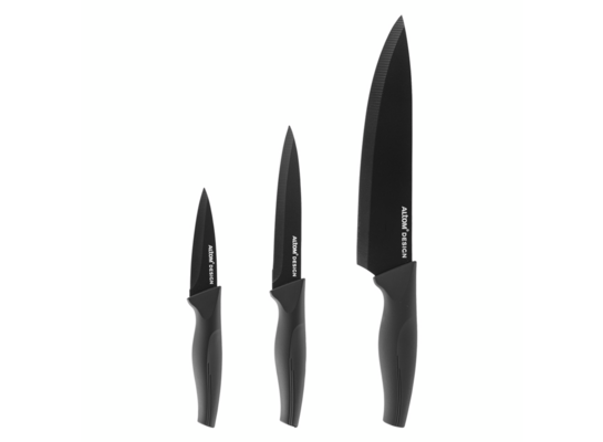 Komplet 3 noży kuchennych ostrze z powłoką NON-STICK czarne