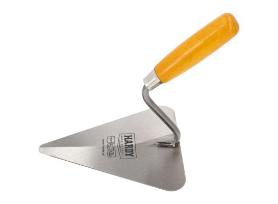 Kielnia murarska trójkątna seria 30 ze stali nierdzewnej 22 x 22 cm drewniana żółta rączka Hardy