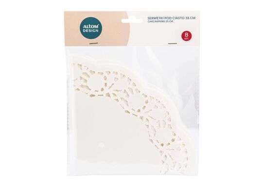 Komplet 8 serwetek okrągłych papierowych pod ciasto śr. 35 cm