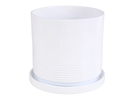 Doniczka cylinder Rille 17 cm + podstawka biały