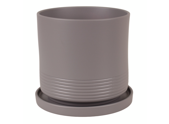 Doniczka cylinder Rille 17 cm + podstawka basaltowy matowy