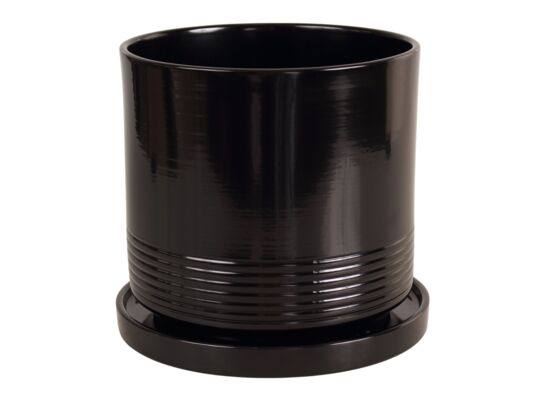 Doniczka cylinder Rille 15 cm + podstawka czarny