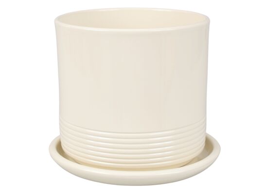 Doniczka cylinder Rille 15 cm + podtstawka kremowy