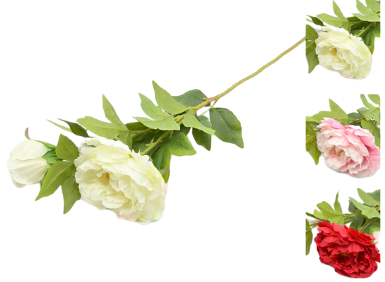 Gałązka peonii 2 główki 74 cm kremowy / różowy / czerwony