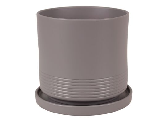 Doniczka cylinder Rille 15 cm + podstawka basaltowy matowy