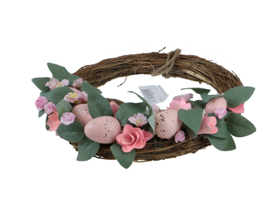 Wianek wielkanocny z jajkami 30 cm różowy