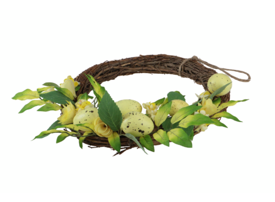 Wianek wielkanocny z jajkami 30 cm żółty