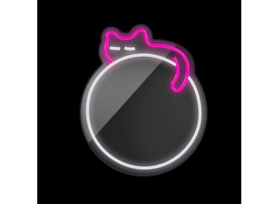 Neon mirror LED śpiący kot różowo-biały FMNE03 forever light