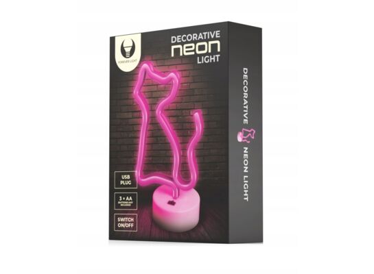 Neon na podstawce LED kot różowy FSNE02 forever light