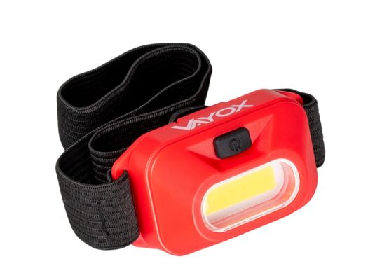 Latarka czołowa bateryjna czerwona COB 150 lm VA0118 vayox