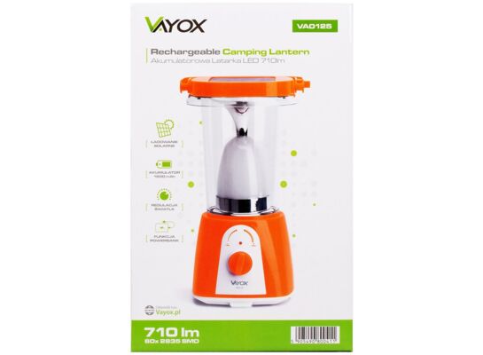 Latarka akumulatorowa kempingowa 710 lm z solarem VA0125 vayox