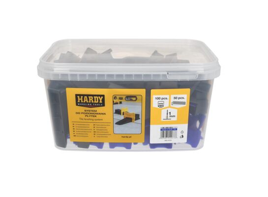Zestaw do poziomowania płytek w wiaderku: Klipsy fuga 1 mm płytki 3-16 mm 100 sztuk + kliny 50 sztuk Hardy