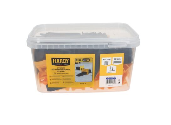 Zestaw do poziomowania płytek w wiaderku: Klipsy fuga 3 mm płytki 3-16 mm 100 sztuk + kliny 50 sztuk Hardy