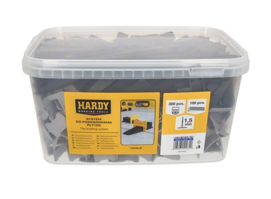 Zestaw do poziomowania płytek w wiaderku: Klipsy fuga 1,5 mm płytki 3-16 mm 300 sztuk + kliny 100 sztuk Hardy