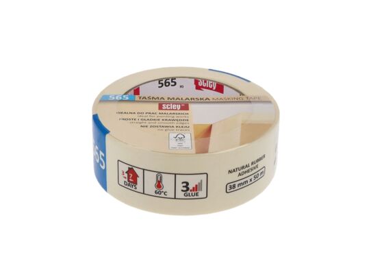Taśma maskująca seria 565, 38 mm x 50 m biała kauczuk Scley