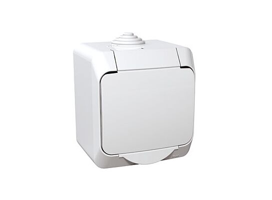 Gniazdo 2P + PE z klapką białe Cedar Plus