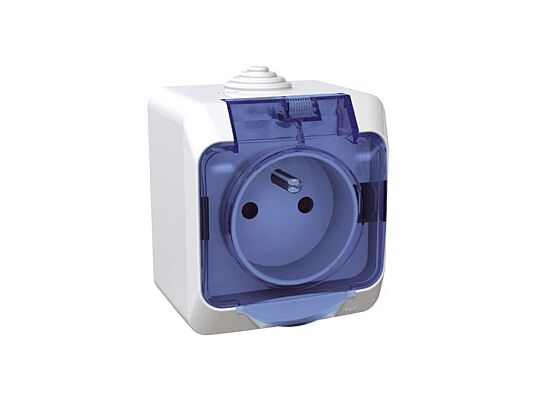 Gniazdo 2P + PE z klapką białe / niebieskie Cedar Plus
